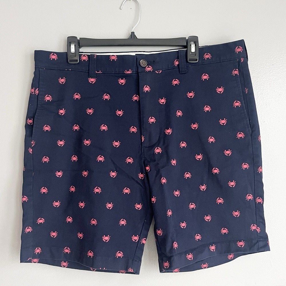 J Crew Factory Crab Print Chino Shorts Men's Navy 9" Casual Beach Size 36